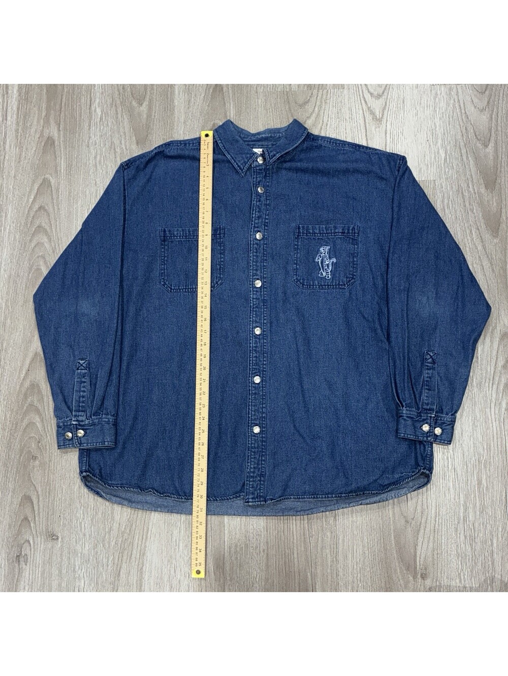 Vintage 90s The Disney Store Tigger Denim Shirt Mens XXL Blue Button Up Indigo